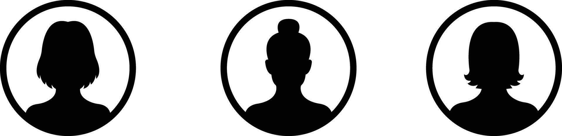 företag avatar profil svart ikon uppsättning. samling kvinnor av användare vektor symbol i trendig platt stil isolerat på . profil olika ansikte för social nätverk eller webb.