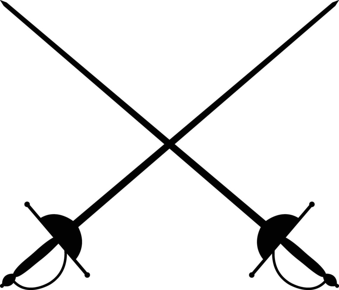 Fechten Sport Symbol einstellen Logo solide Design Sammlung. gekreuzt Rapiere Schwerter oder Fechten Duell eben und Linie Vektor isoliert auf . modisch Stil schwarz Symbol zum Spiele und Webseiten.