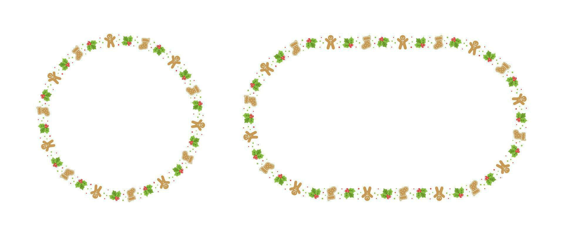 runda pepparkaka småkakor ram gräns uppsättning, jul vinter- Semester grafik. hemlagad sötsaker mönster, kort och social media posta mall på vit bakgrund. isolerat vektor illustration.