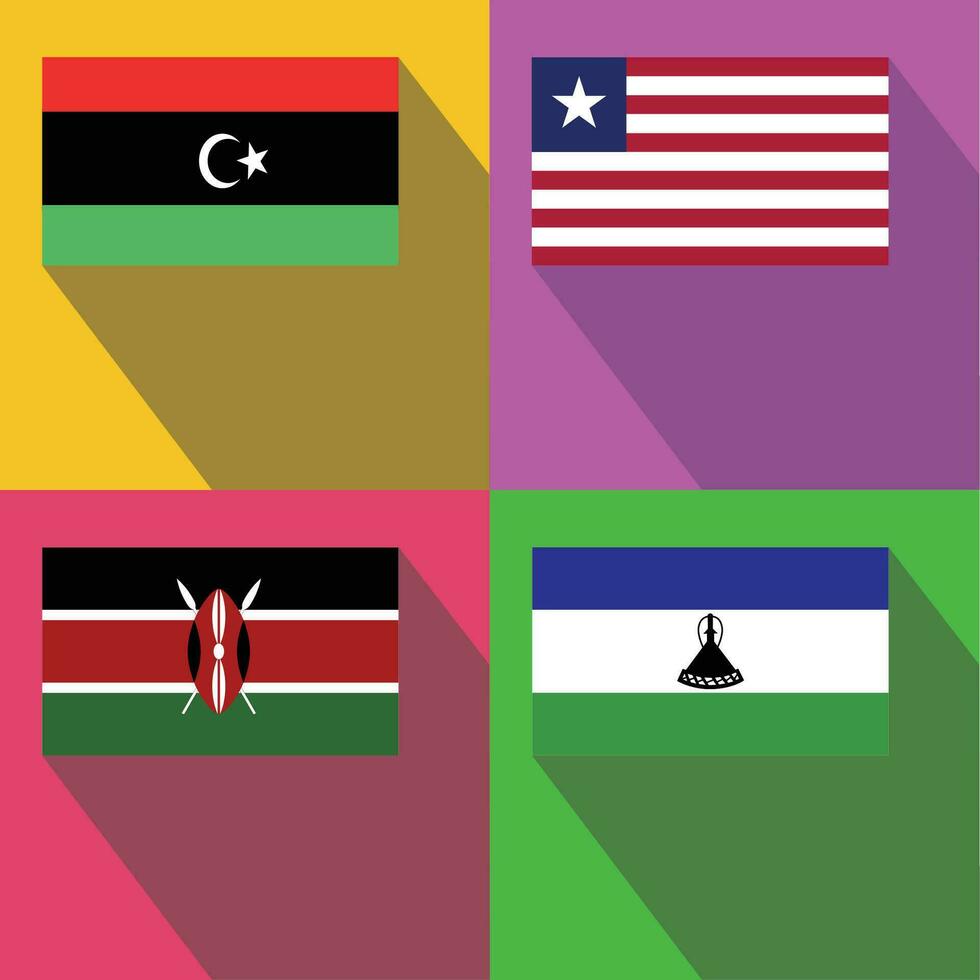 Libyen, liberia, lesotho, kenya flagga vektor