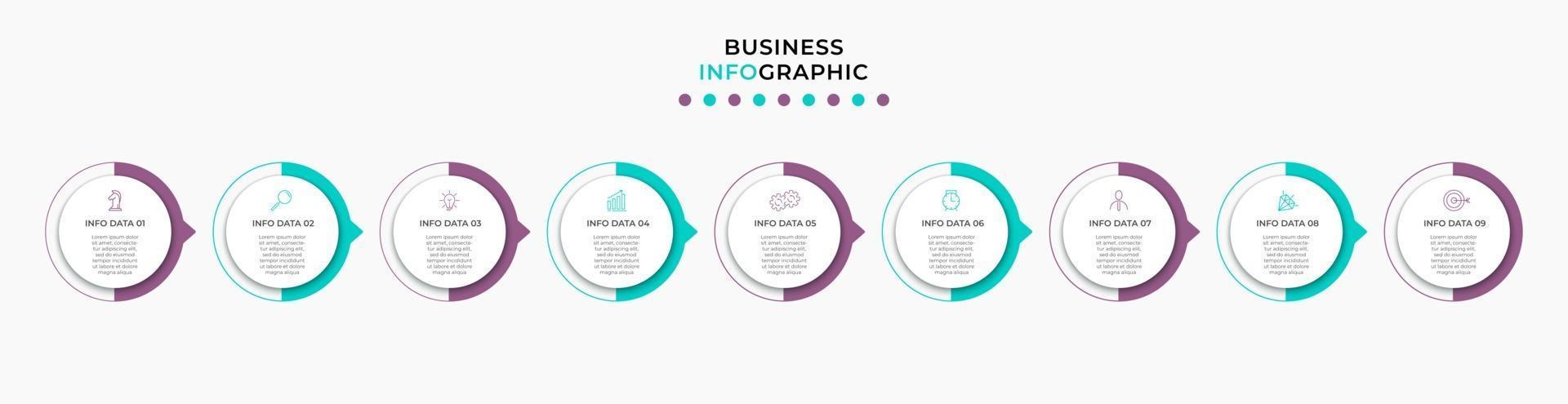 infographic design affärsmall med ikoner och 9 alternativ eller steg vektor