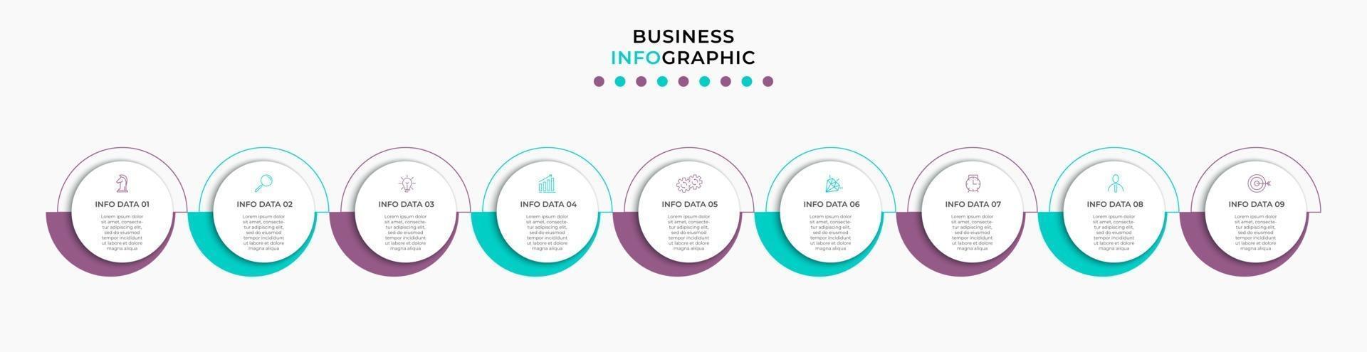 Infografik-Design-Business-Vorlage mit Symbolen und 9 Optionen oder Schritten vektor