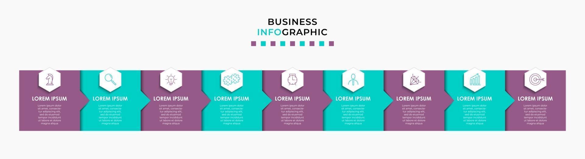 Infografik-Design-Business-Vorlage mit Symbolen und 9 Optionen oder Schritten vektor