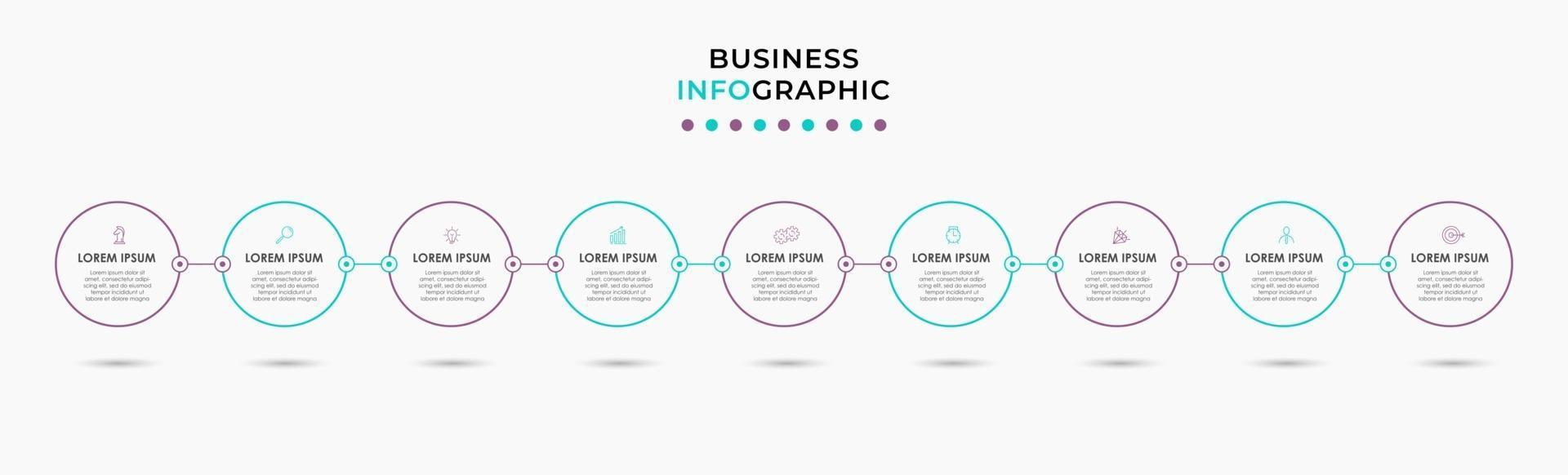 Infografik-Design-Business-Vorlage mit Symbolen und 9 Optionen oder Schritten vektor