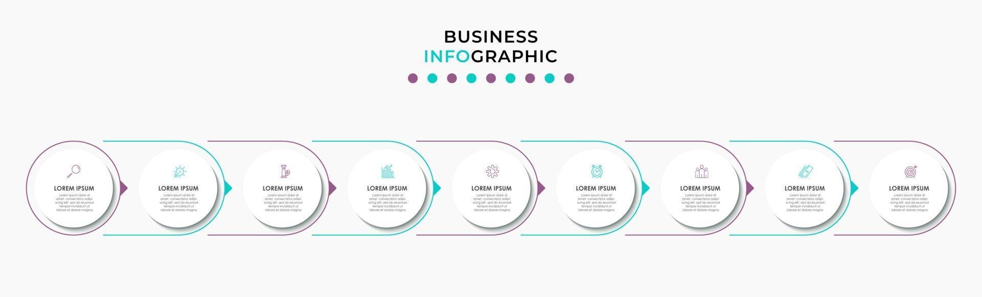 Infografik-Design-Business-Vorlage mit Symbolen und 9 Optionen oder Schritten vektor