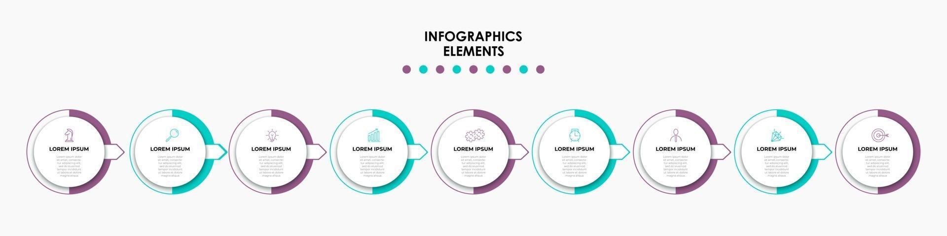 Infografik-Design-Business-Vorlage mit Symbolen und 9 Optionen oder Schritten vektor