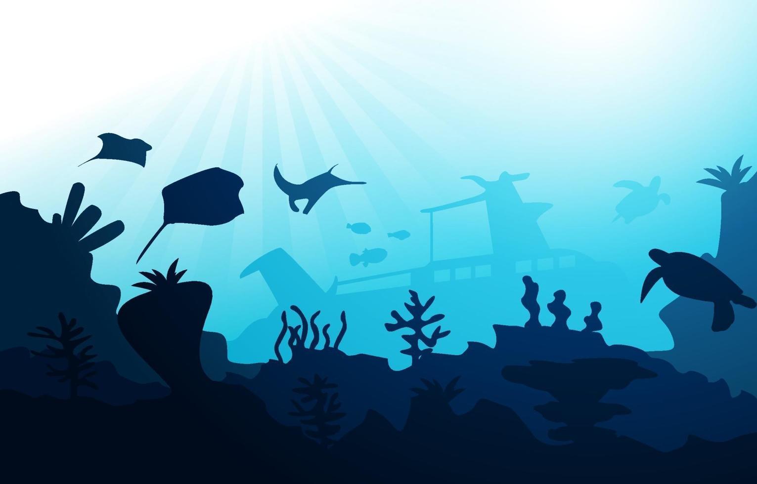 sjunkit fartyg djurliv havsdjur hav undervattens vatten illustration vektor