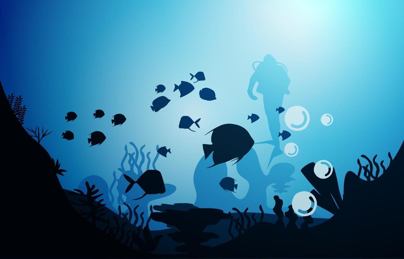 dykare dykning vilda djur fisk hav djur undervattens vatten illustration vektor