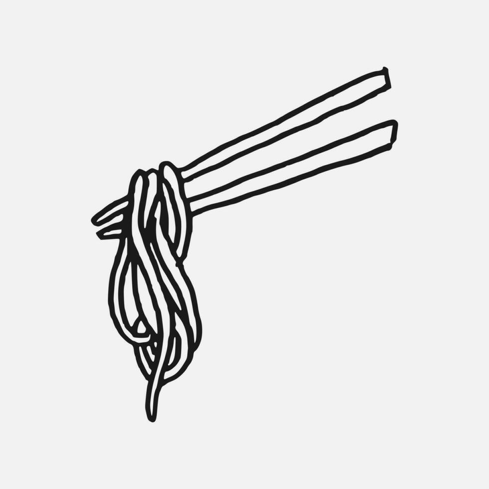 nudel i en ätpinnar i hand dragen stil. vektor illustration.