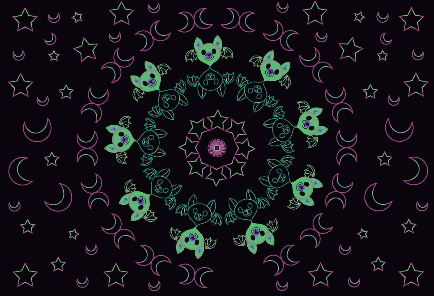 dunkel einfarbig süß Schläger Mandala Stil, Muster mit schwarz Hintergrund und etwas Sterne, Kreuz und Mond vektor