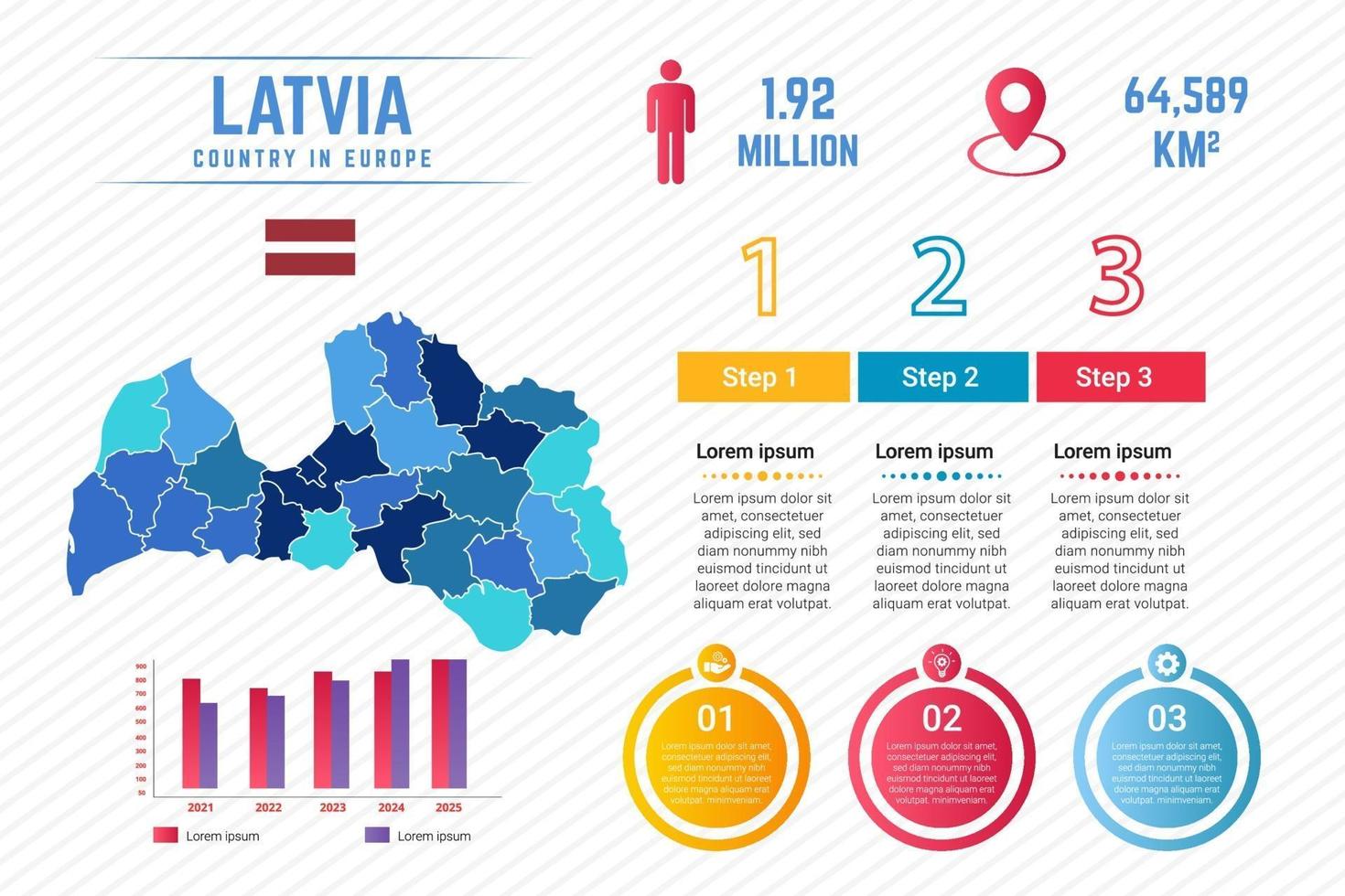färgglada Lettland karta infographic mall vektor