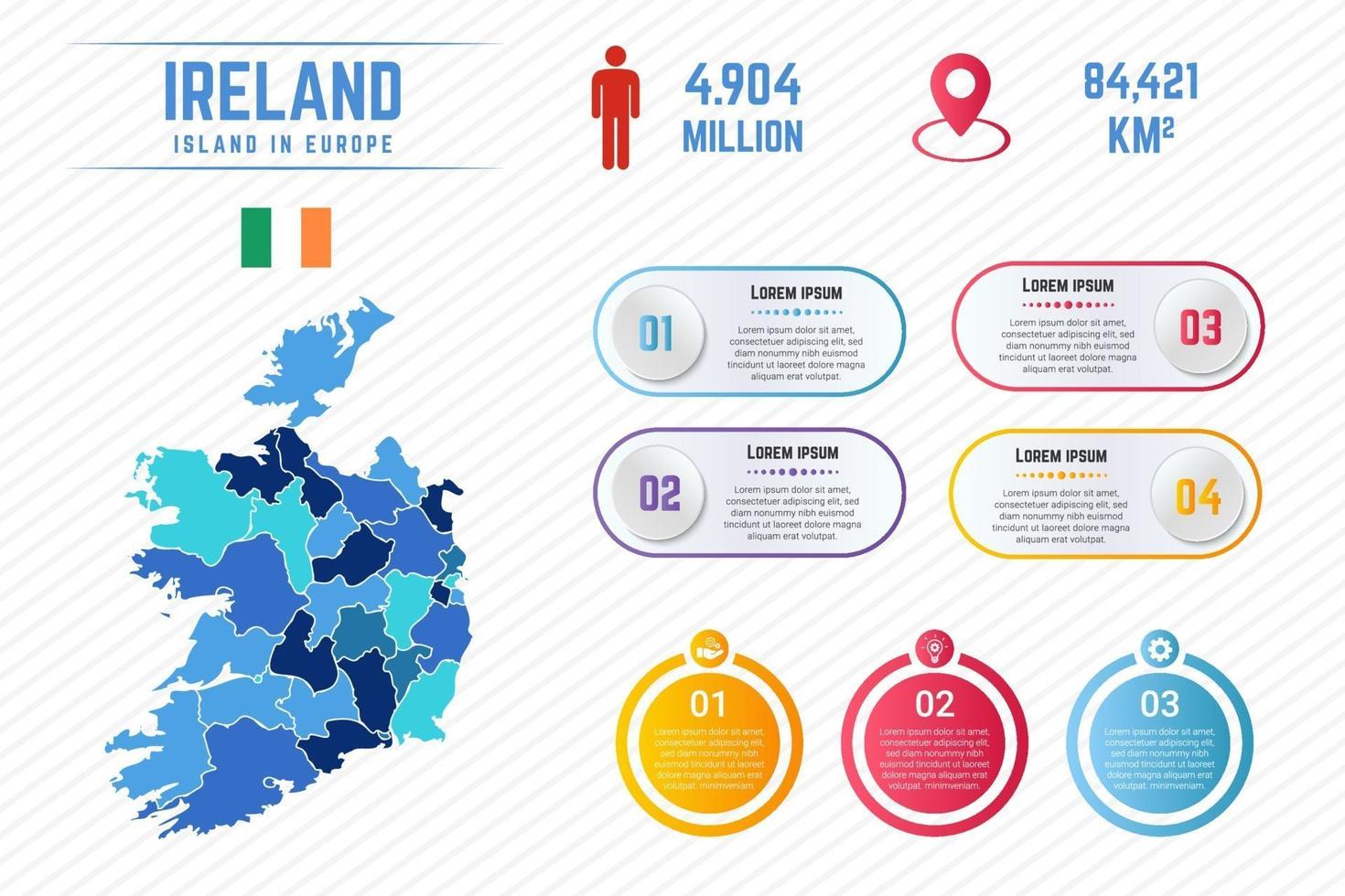 bunte Irland-Karte Infografik-Vorlage vektor