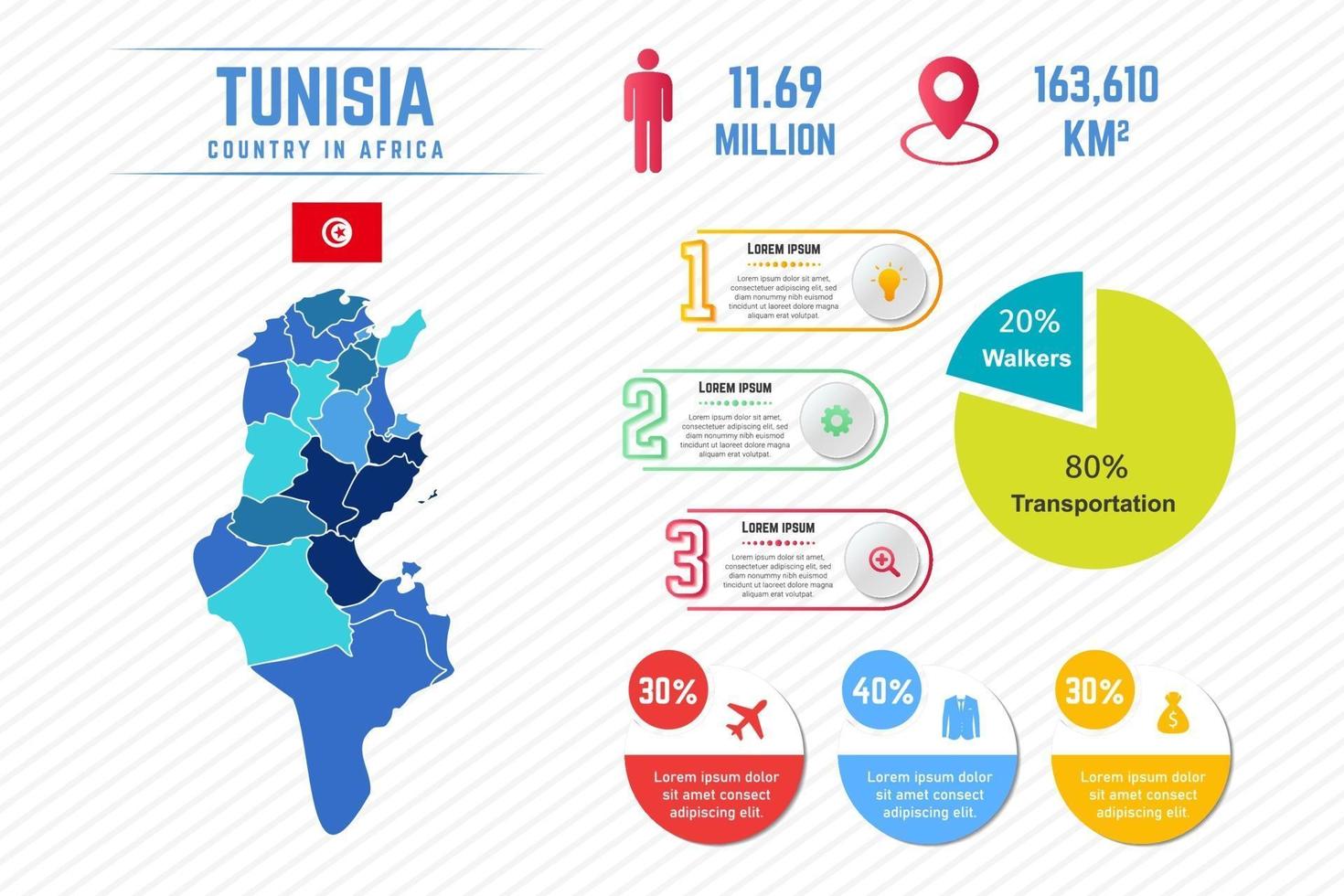 färgglada tunisien karta infographic mall vektor