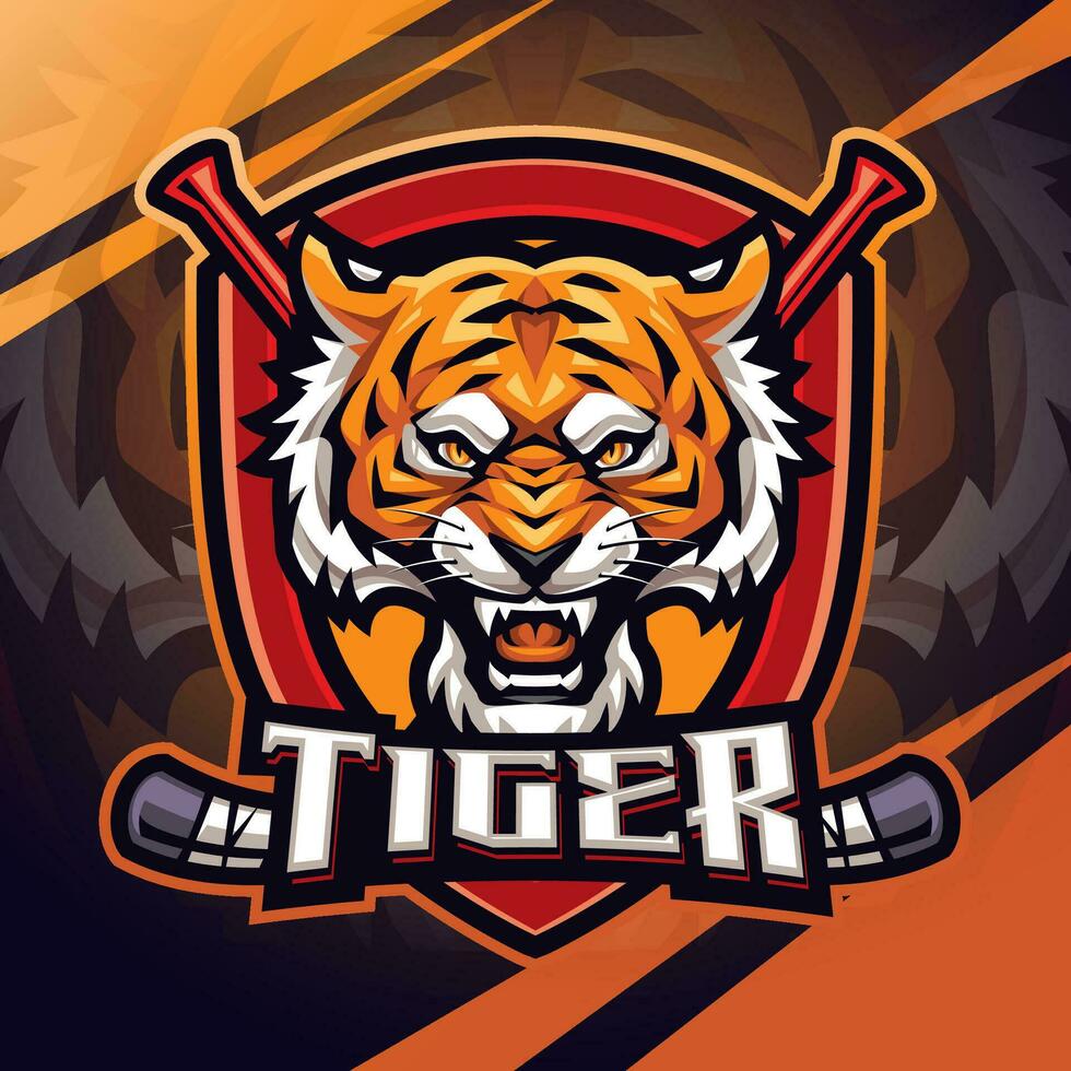 tiger hockey esport maskot logotyp design vektor