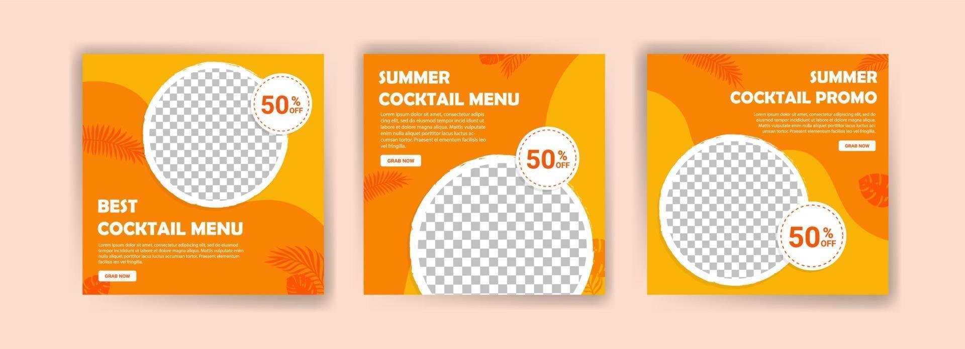 sociala medier post mall för sommar cocktail meny. vektor