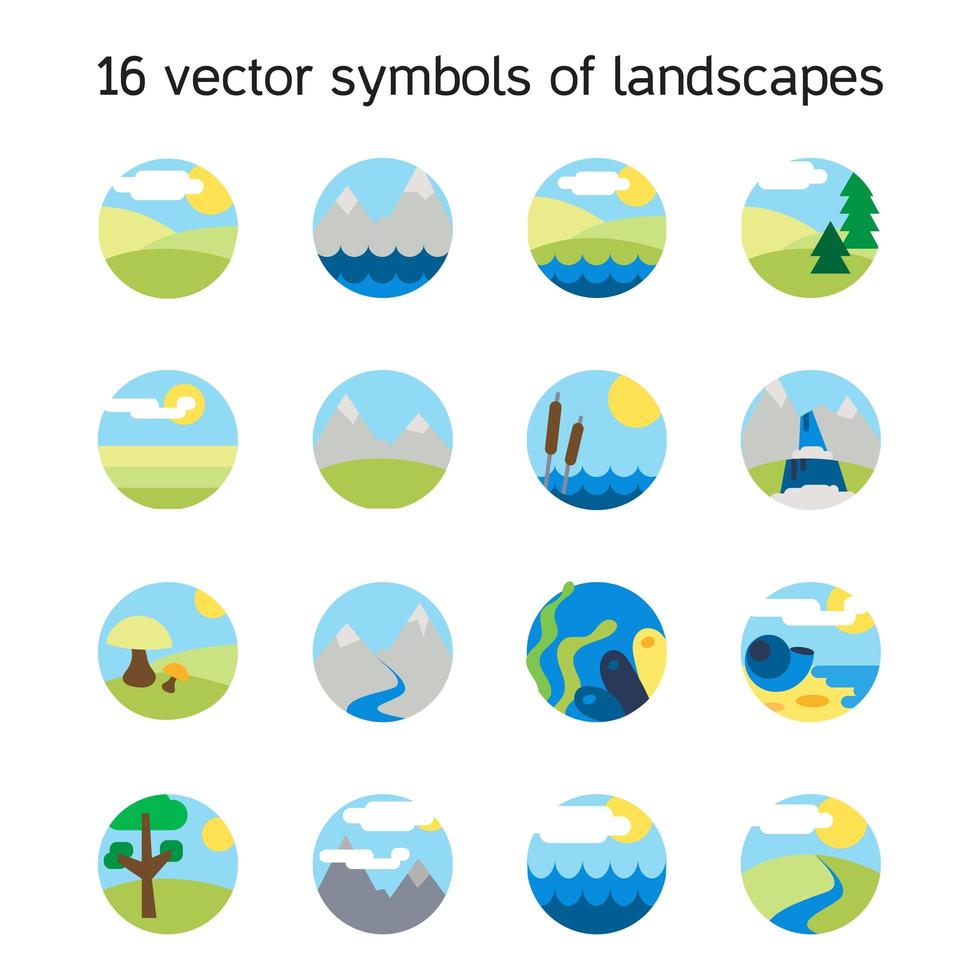 landskap ikoner samling. natur symboler vektor