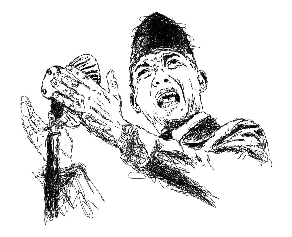 Vektor-Scribble-Kunst von Soekarno, dem ersten Präsidenten von Indonesien vektor