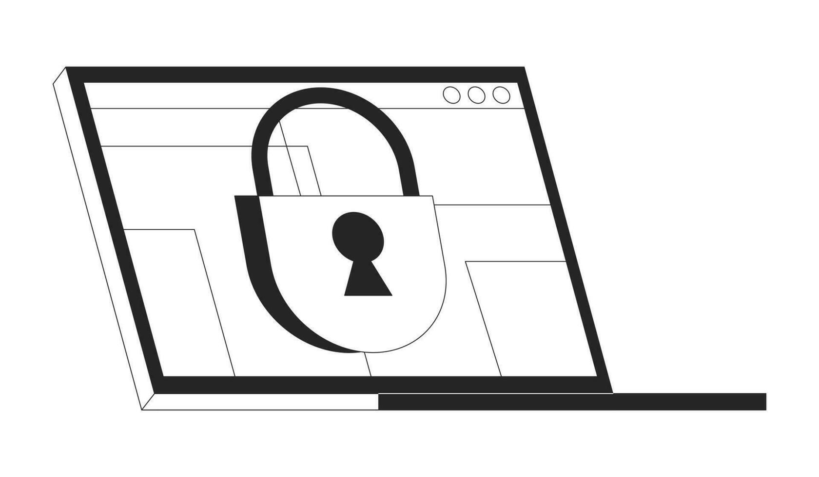 geschlossen Zugriff auf Laptop Bildschirm bw Konzept Vektor Stelle Illustration. geheim Information. Privat 2d Karikatur eben Linie monochromatisch Objekt zum Netz ui Design. editierbar isoliert Gliederung Held Bild