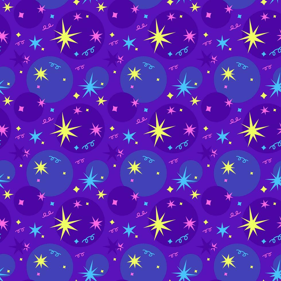 Karikatur Star Muster. kosmisch Sterne im das dunkel kosmisch Vektor Illustration, Nacht Himmel, nahtlos Galaxis Hintergrund