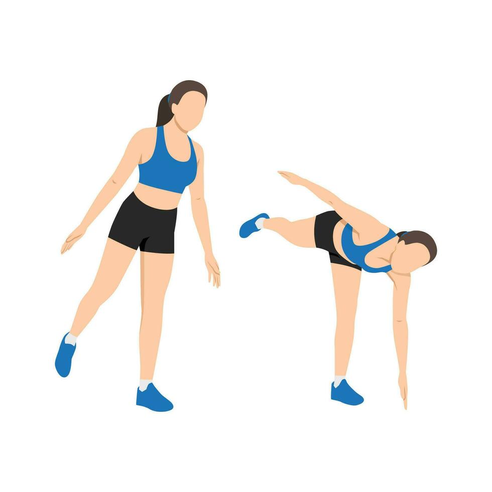 Frau tun Übung mit Körper Zehe berührt. schwenken , Kniesehnen und Aufrichter Wirbelsäule. vektor