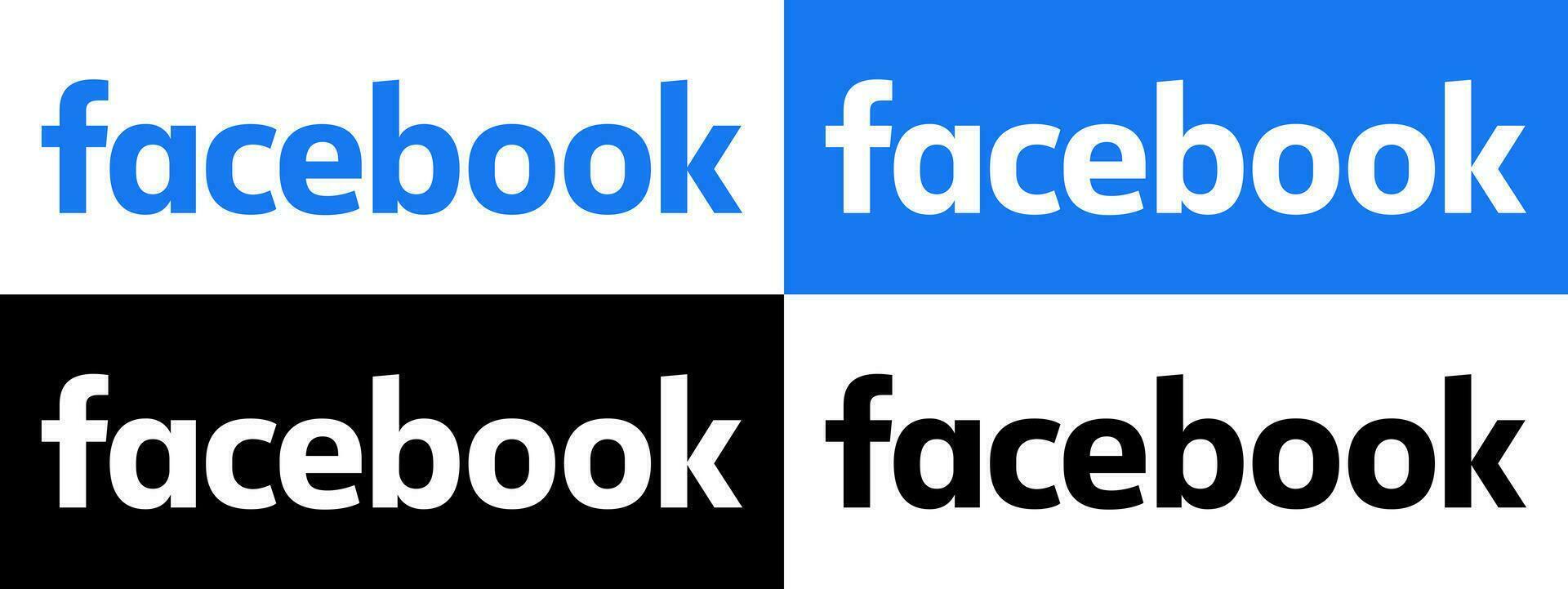 Facebook Text Logo - - Vektor einstellen Sammlung - - schwarz Silhouette - - neueste Blau Farbe Schriftart - - isoliert. Original Facebook Name Art zum Netz Buchseite, Handy, Mobiltelefon App oder drucken Materialien.