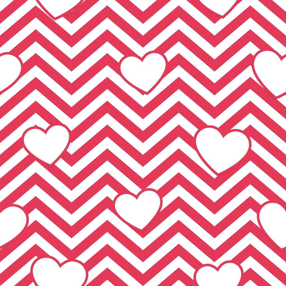 rosa hjärtan på geometrisk zig zag sömlös bakgrund, vektor mönster