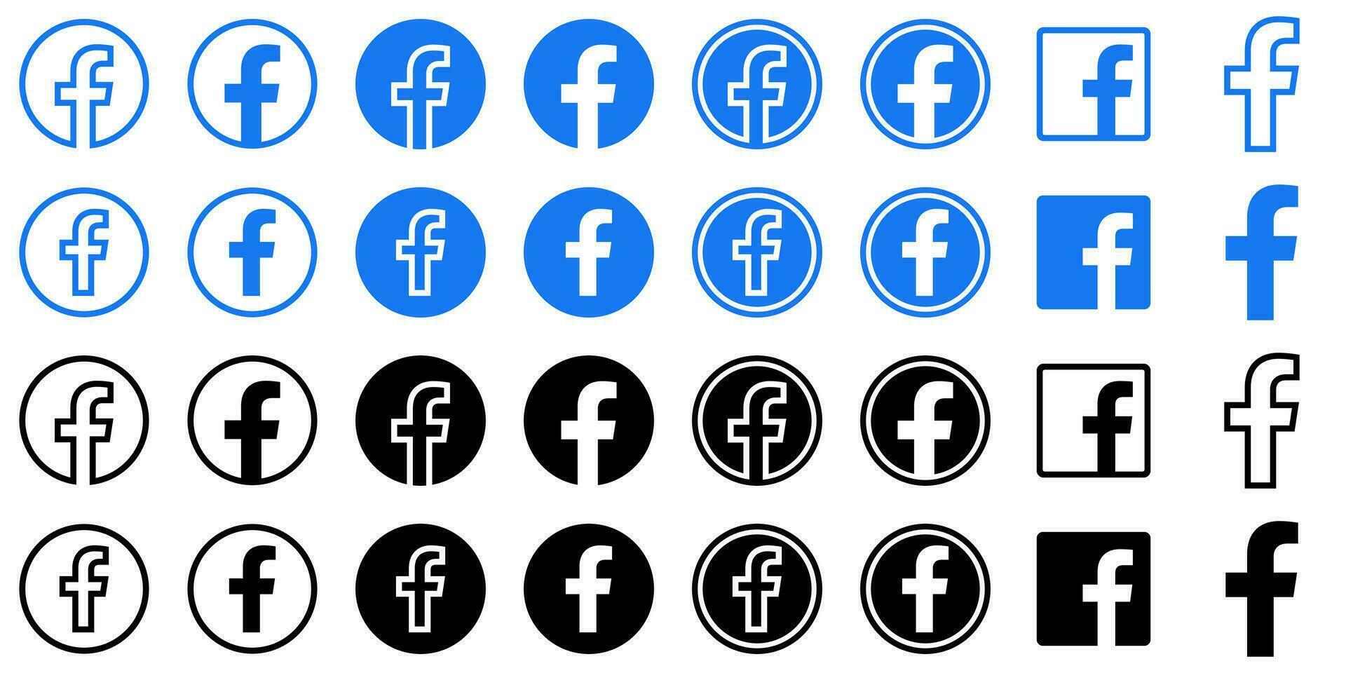 Facebook Logo - - Vektor einstellen Sammlung - - schwarz Silhouette gestalten - - Original neueste Blau Farbe - - isoliert. f Symbol zum Netz Buchseite, Handy, Mobiltelefon App oder drucken.