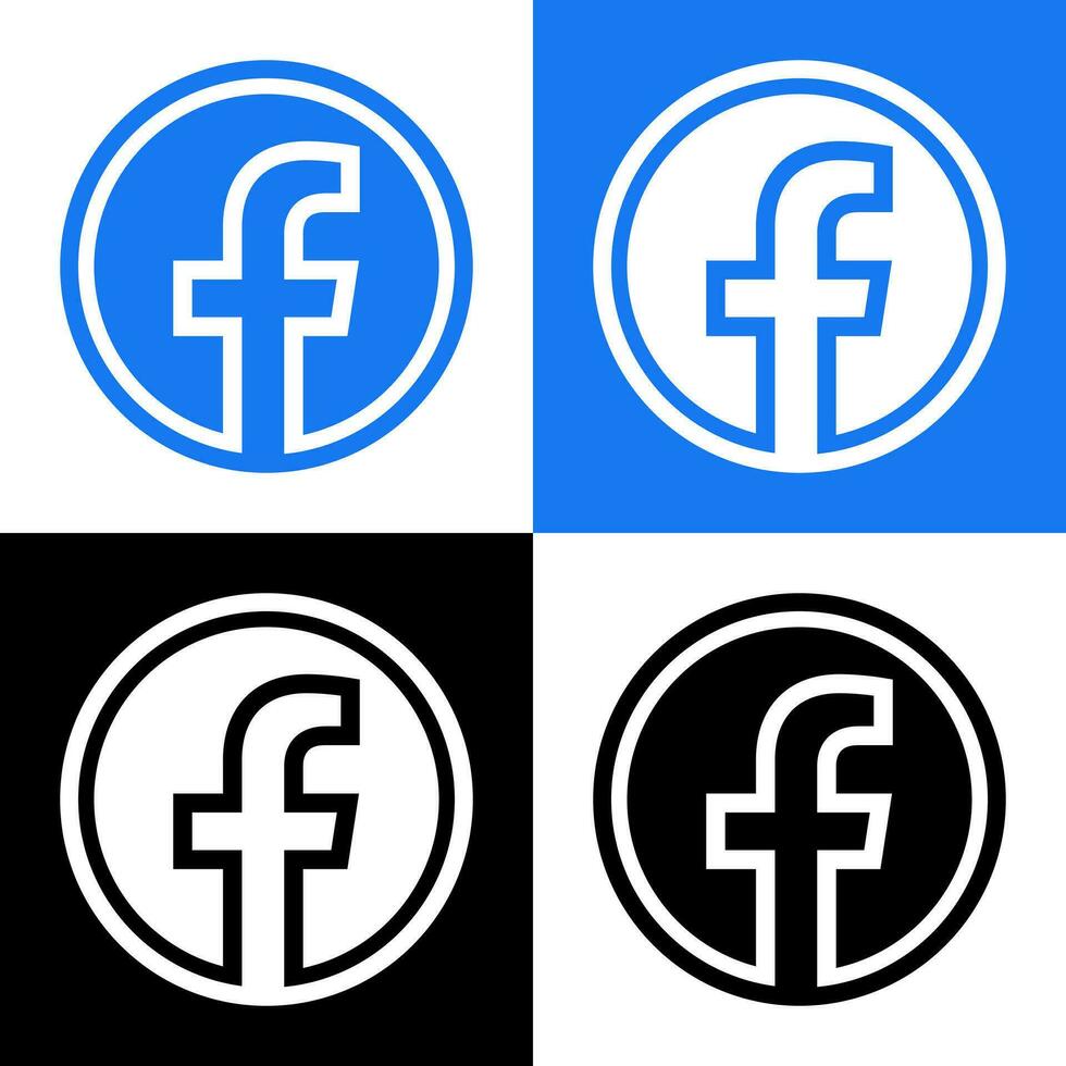 Facebook logotyp - vektor uppsättning samling - svart silhuett form - original- senast blå Färg - isolerat. f ikon för webb sida, mobil app eller skriva ut.