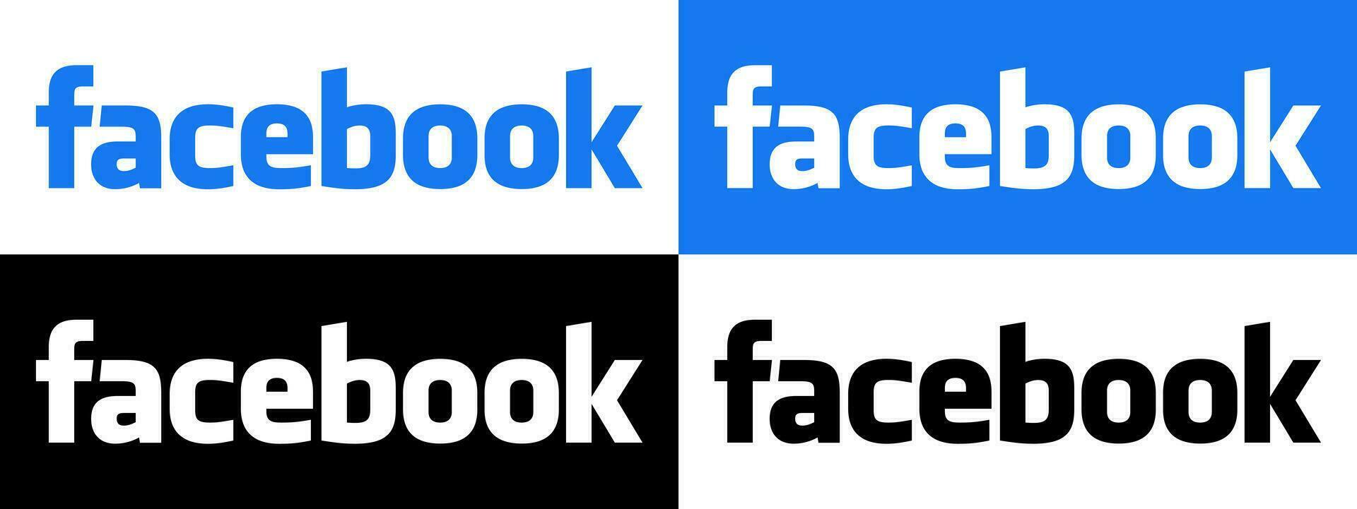 Facebook text logotyp - vektor uppsättning samling - svart silhuett - senast blå Färg font - isolerat. original- Facebook namn typ för webb sida, mobil app eller skriva ut material.