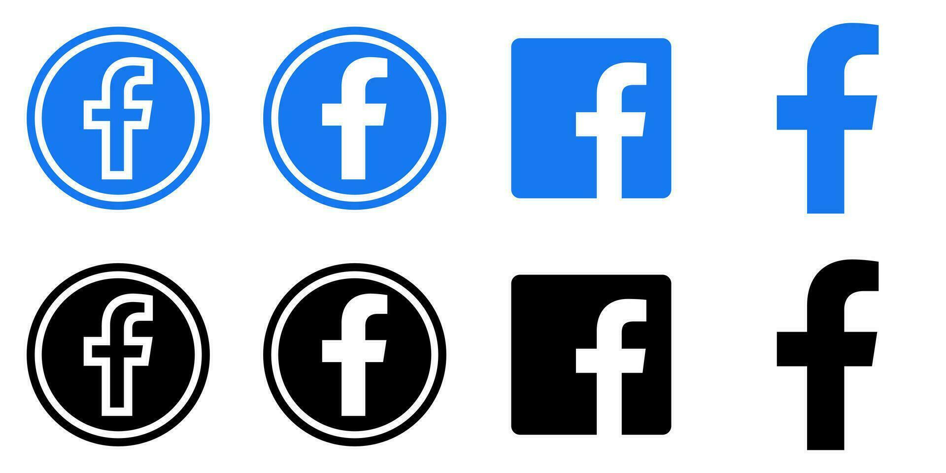 Facebook Logo - - Vektor einstellen Sammlung - - schwarz Silhouette gestalten - - Original neueste Blau Farbe - - isoliert. f Symbol zum Netz Buchseite, Handy, Mobiltelefon App oder drucken.