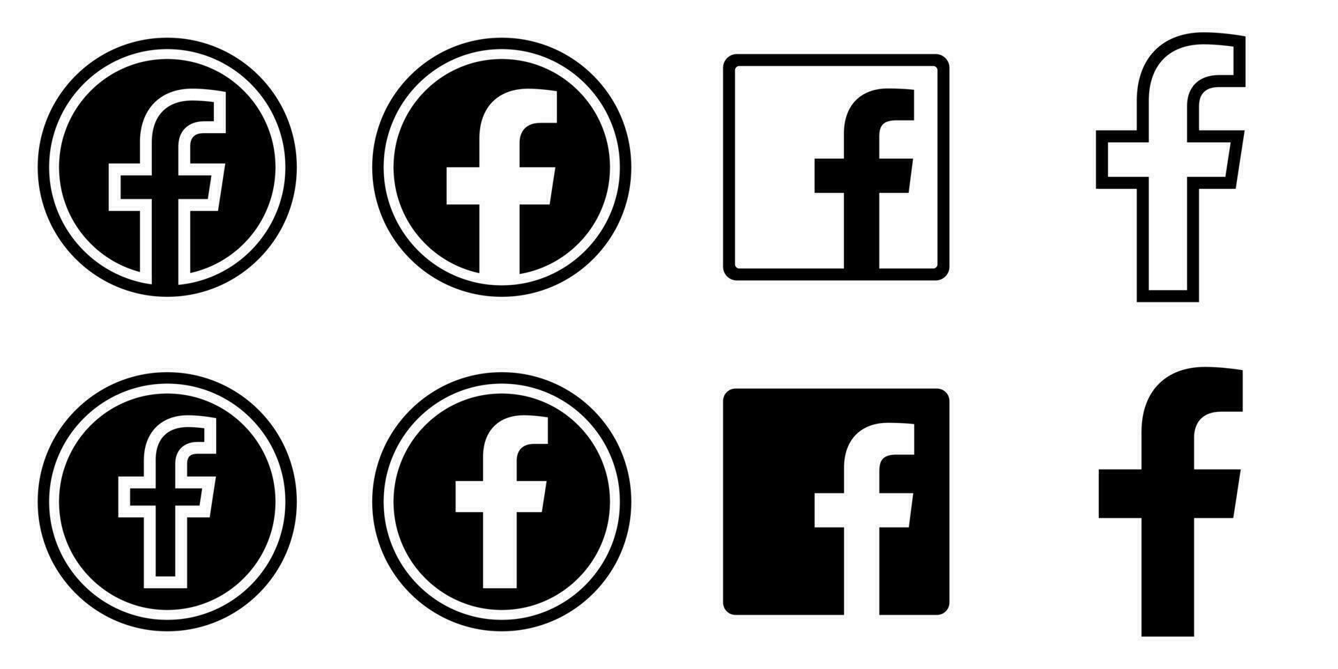 Facebook Logo - - Vektor einstellen Sammlung - - schwarz Silhouette gestalten - - isoliert. f Symbol zum Netz Buchseite, Handy, Mobiltelefon App oder drucken Materialien.