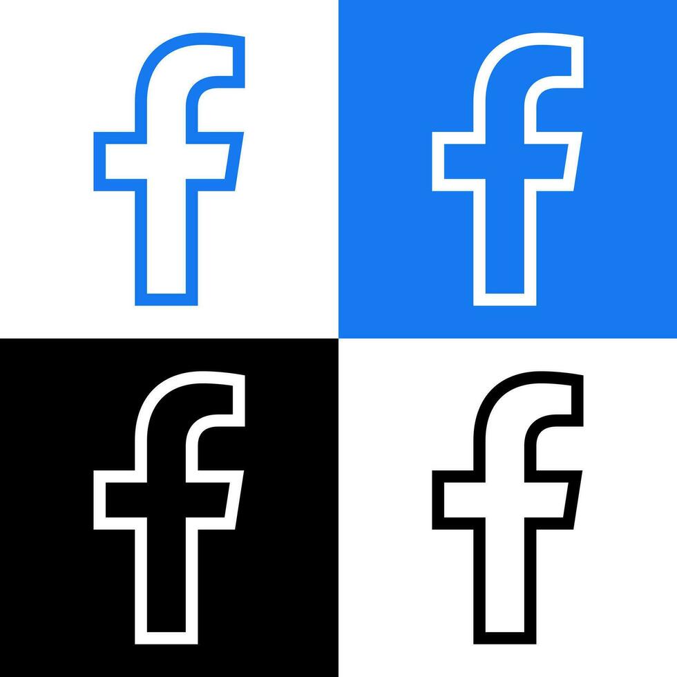 Facebook logotyp - vektor uppsättning samling - svart silhuett form - original- senast blå Färg - isolerat. f ikon för webb sida, mobil app eller skriva ut.