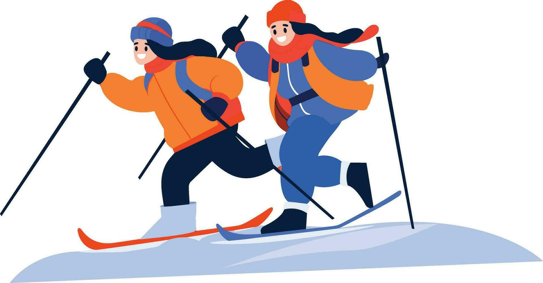 hand dragen par karaktär spelar is skridskoåkning i vinter- i platt stil vektor