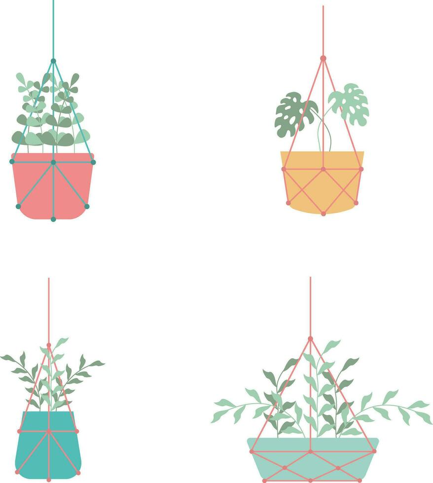 hängande inlagd växt för Hem dekoration. isolerat vektor uppsättning.