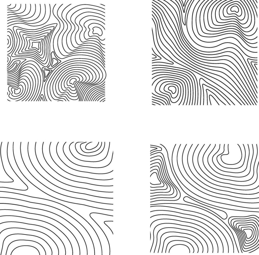 hand dragen topografi mönster fyrkant. vektor illustration uppsättning.