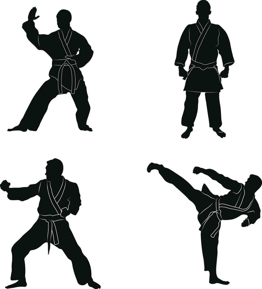 Sammlung von Karate Kämpfer Silhouette Symbole. Vektor Illustration einstellen