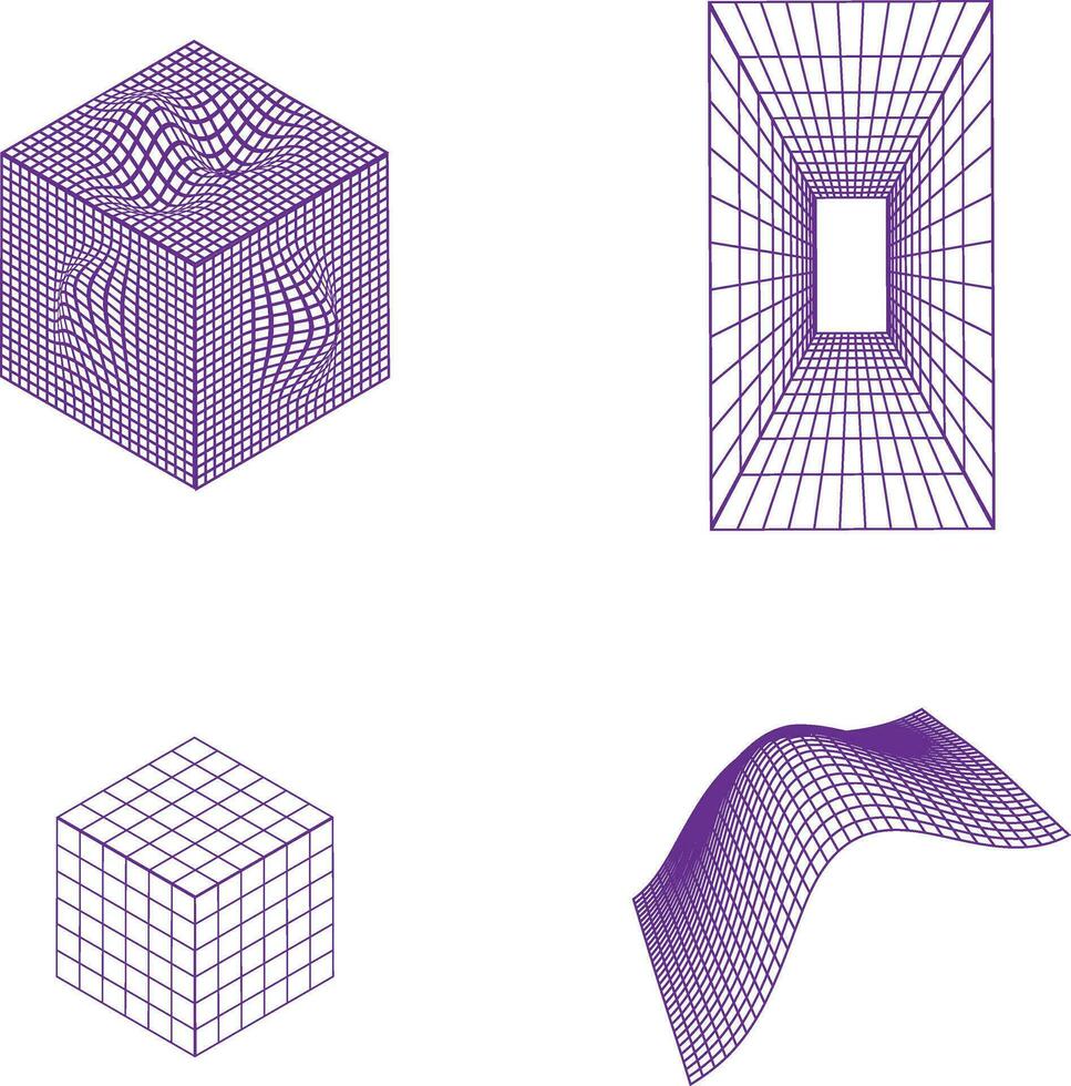 Drahtmodell futuristisch gestalten mit Welle geometrisch Netz. isoliert Vektor Satz.