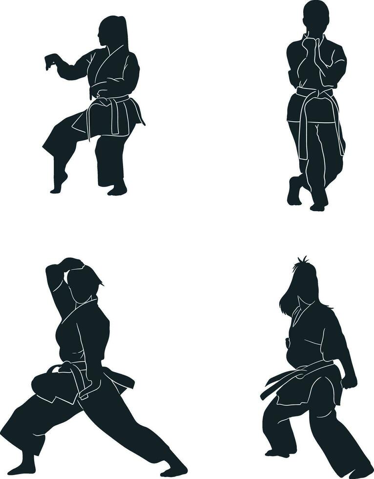 karate kämpe silhuett med platt design. vektor illustration uppsättning.