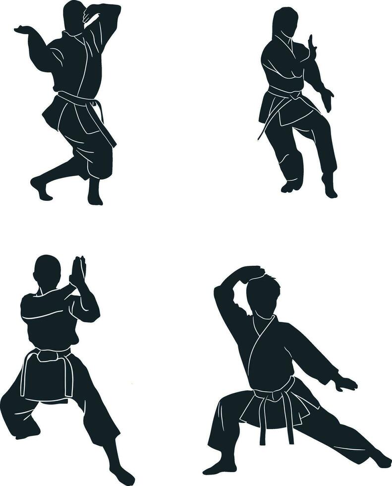 Karate Kämpfer Silhouette mit eben Design. Vektor Illustration Satz.