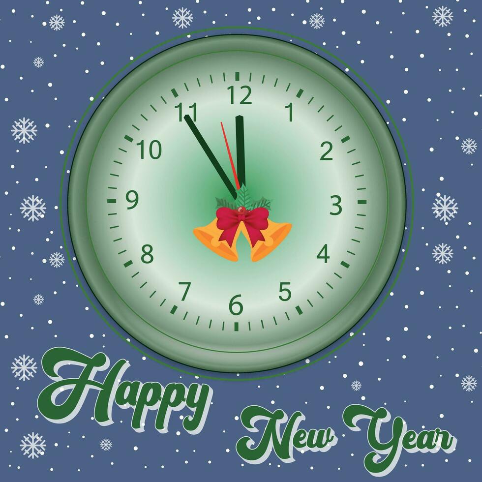 glücklich Neu Jahr Gruß Karte mit runden Uhr. fröhlich Weihnachten und glücklich 2024 Neu Jahr vektor