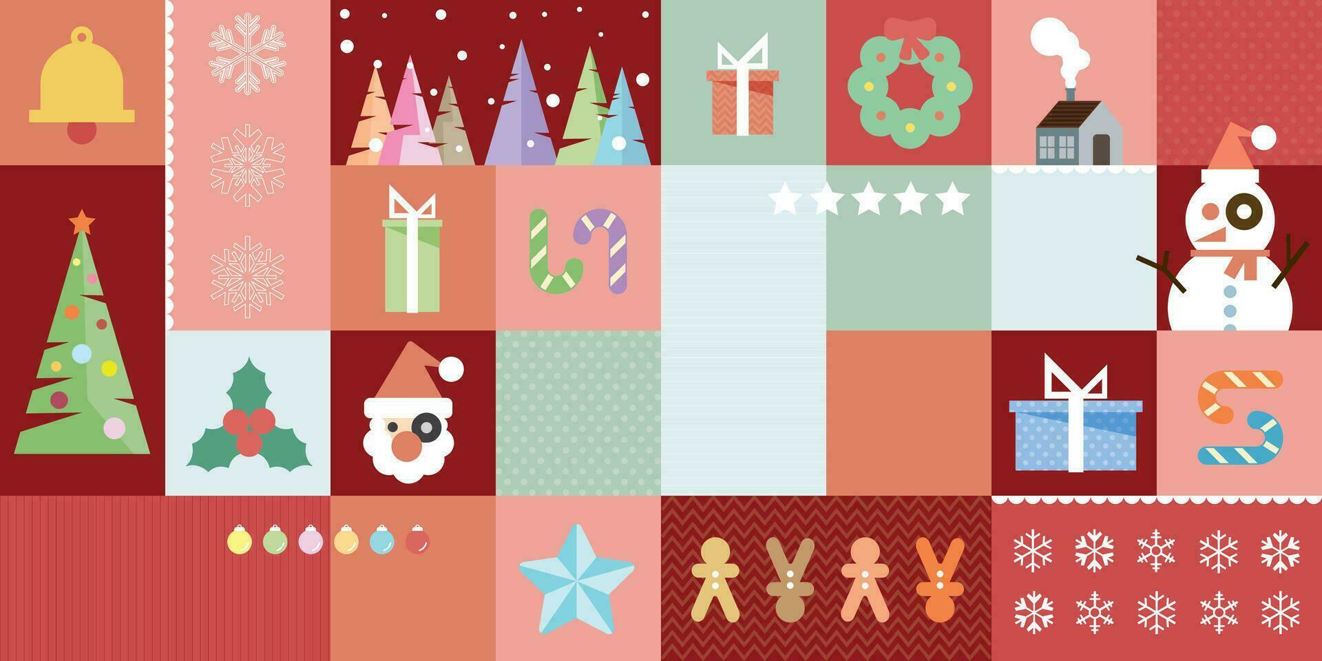 Weihnachten geometrisch Elemente Pastell- Farben Vektor Illustration. Weihnachten Symbole Komposition eben Design, Geometrie, Mosaik und Jahrgang Konzept.