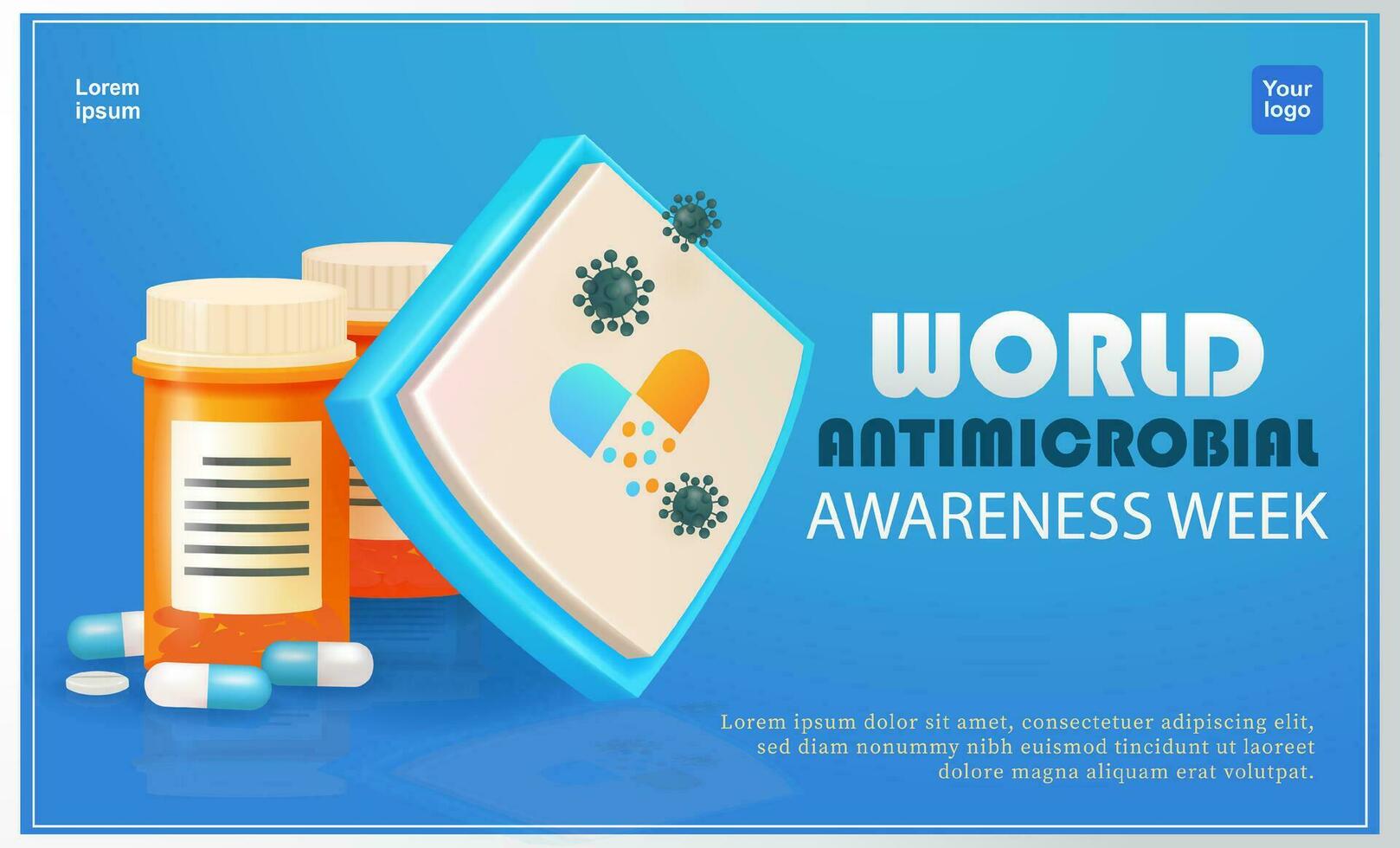 antibiotika de begrepp av läkemedel motstånd. bakterie är blockerad förbi en läkemedel skydda. 3d vektor, lämplig för värld antimikrobiellt medvetenhet vecka, utbildning och hälsa vektor