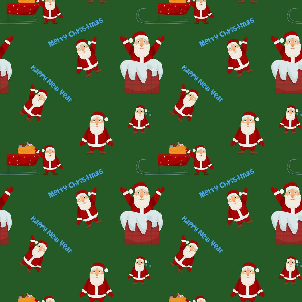 nahtlos Muster mit anders komisch Santa Klaus. auf ein Grün Hintergrund. Vektor. vektor