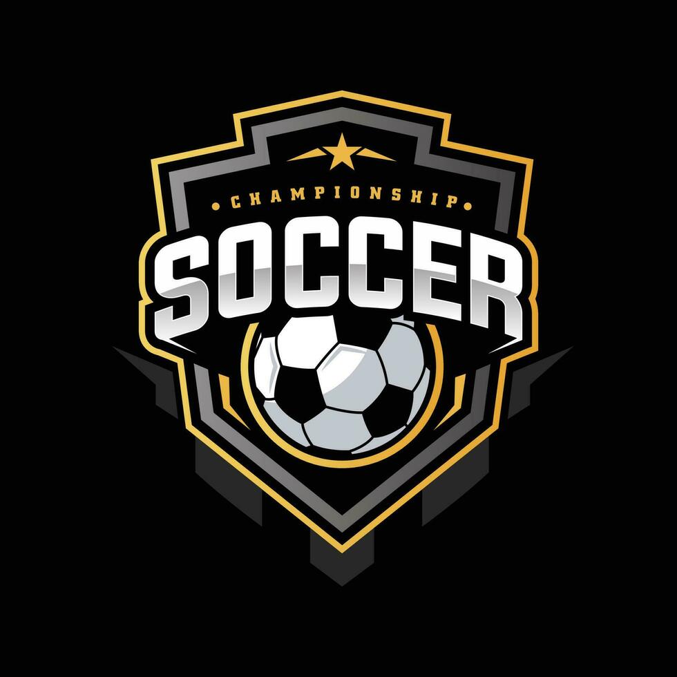 fotboll guld Färg fotboll bricka logotyp design mallar sport team identitet vektor illustrationer isolerat på svart bakgrund