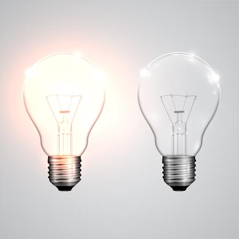 Realistiska lightbulbs hänger och arbetar, vektor