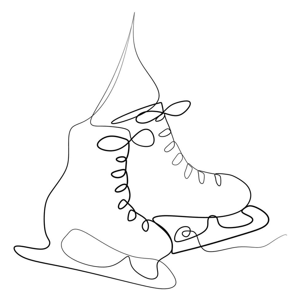 kontinuierlich einer Linie von Paar von Zahl Eis Rollschuhe hängend im Silhouette auf ein Weiß Hintergrund. linear stilisiert Vektor Illustration. minimalistisch, Winter Sport Konzept Vorlage zum Poster, Karte, Flyer.