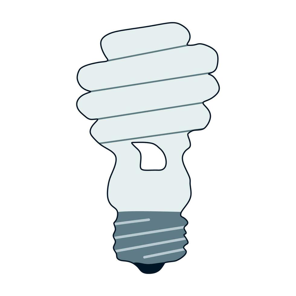 Energie Speichern Licht Birne Symbol. eben Stil Karikatur Illustration isoliert auf Weiß. Hand gezeichnet Technologie Konzept. Design Kunst zum Netz, Poster, Handy, Mobiltelefon App Design. vektor