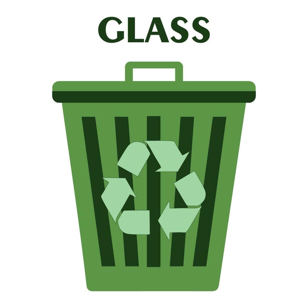 grön återvinna sopor bin för glas. återanvändning eller minska symbol. plast återvinna skräp burk. skräp kan ikon i platt. avfall återvinning. miljö- skydd. vektor illustration isolerat på vit
