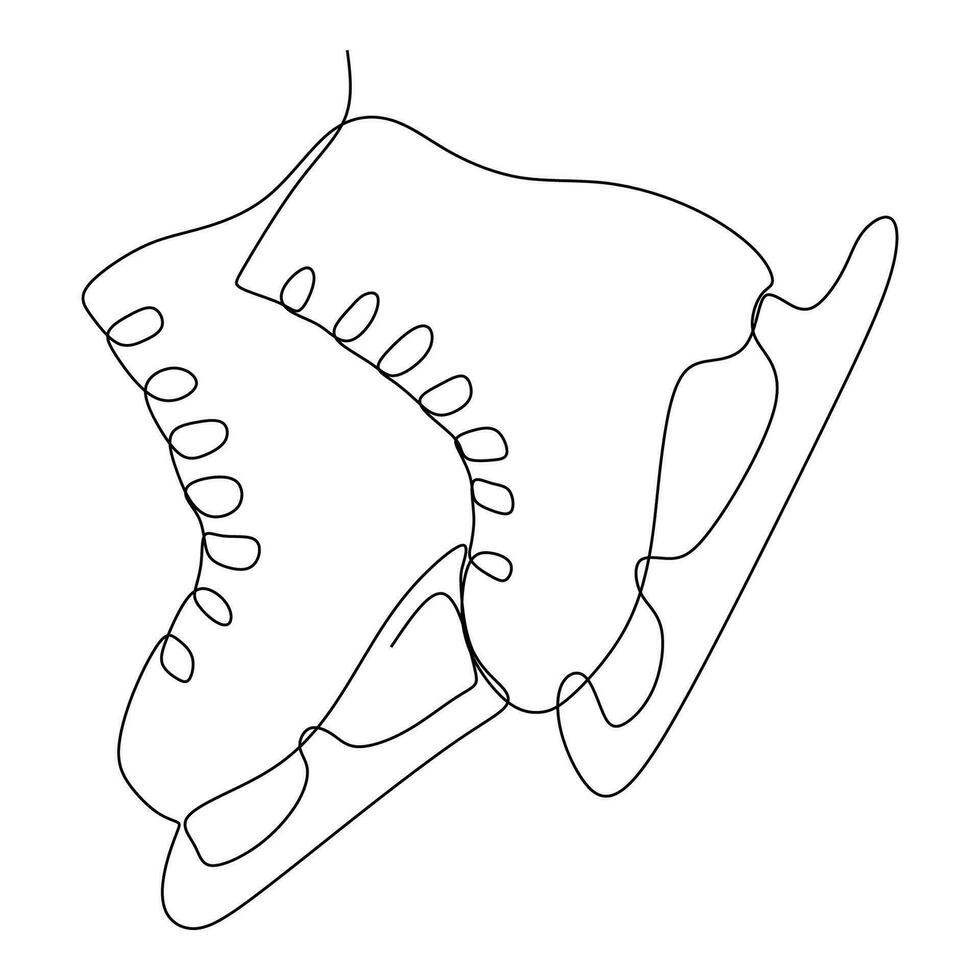 kontinuierlich einer Linie von Paar von Zahl Eis Rollschuhe hängend im Silhouette auf ein Weiß Hintergrund. linear stilisiert Vektor Illustration. minimalistisch, Winter Sport Konzept Vorlage zum Poster, Karte, Flyer.