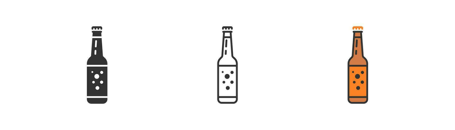 Glas Flasche Bier Symbol auf Weiß Hintergrund. Alkohol trinken Symbol. Kneipe, Bar, kalt Getränk. Gliederung eben und farbig Stil Vektor Illustration.